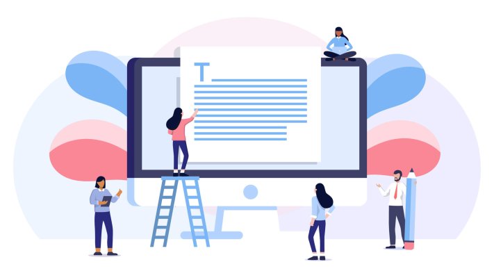 group of student study online education about storytelling, copywriting, seo, vector illustration concept, can be use for, landing page, template, ui, web, mobile app, poster, banner, flyer